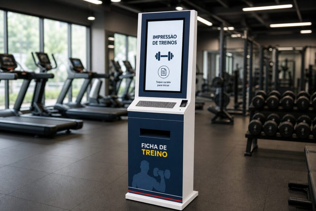 Totem de autoatendimento para academia imprimir treinos e fichas
